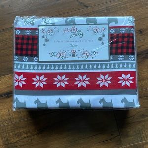 Holly jolly Nordic dog twin sheet set
